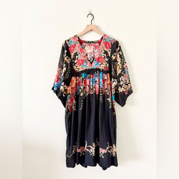 Johnny Was Easy Cotton & Silk Blend Coverup Dress in Black Royal Floral Multi M - Picture 3 of 7